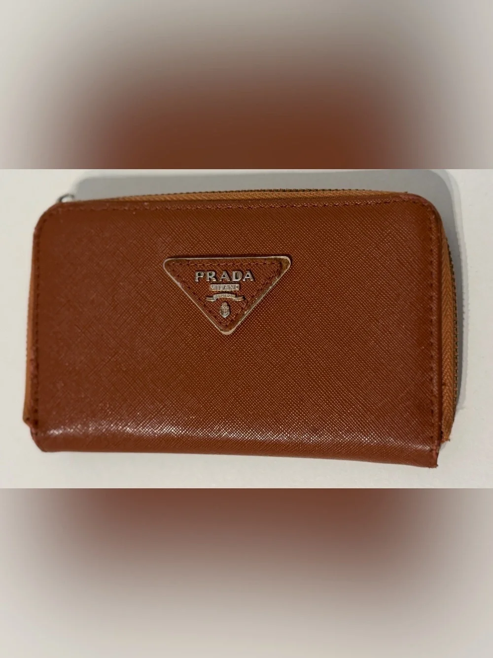 PRADA Saffiano Leather Zip Around Long Wallet in Brown